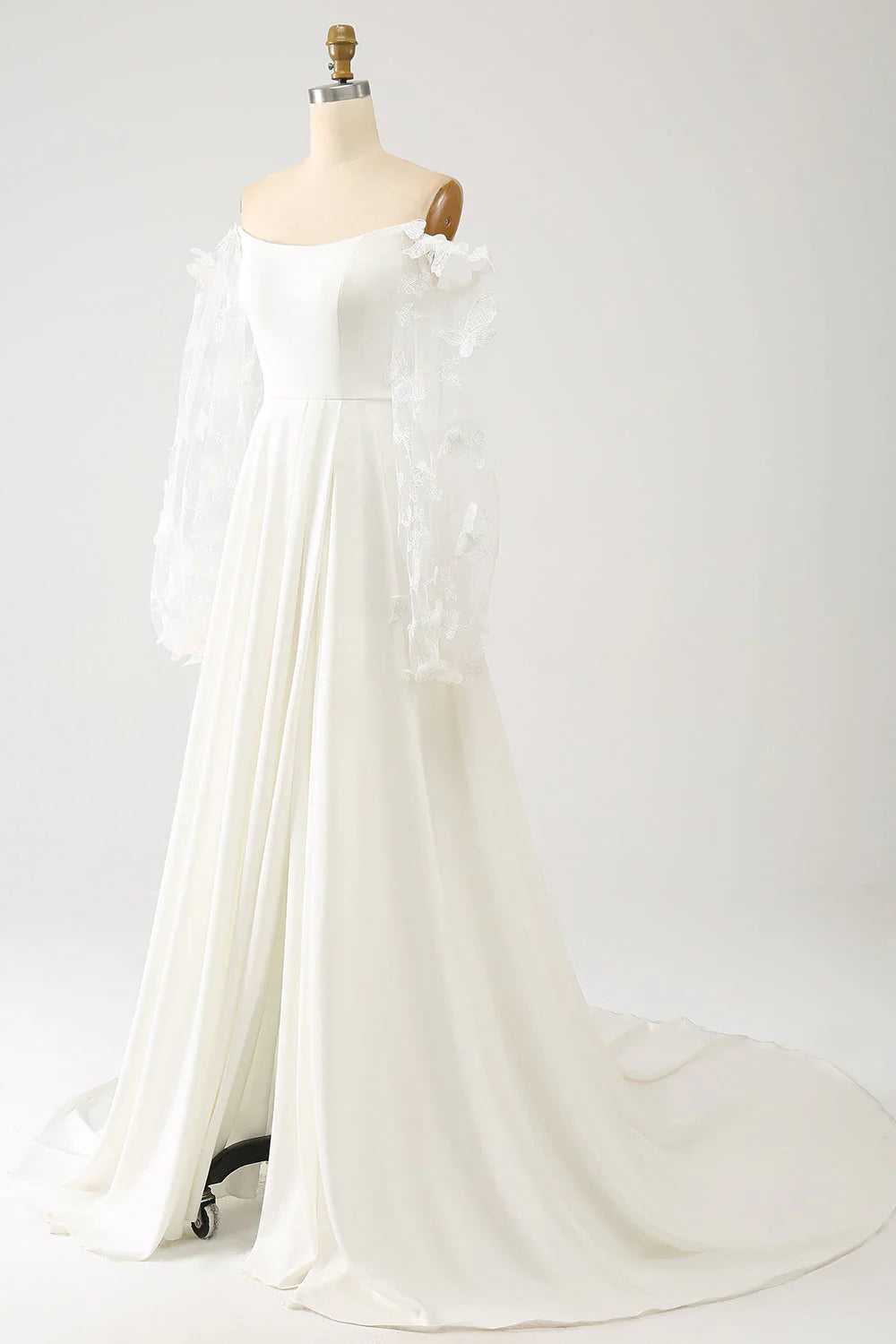 A Line Long Chiffon Wedding Dress With 3D Butterflies