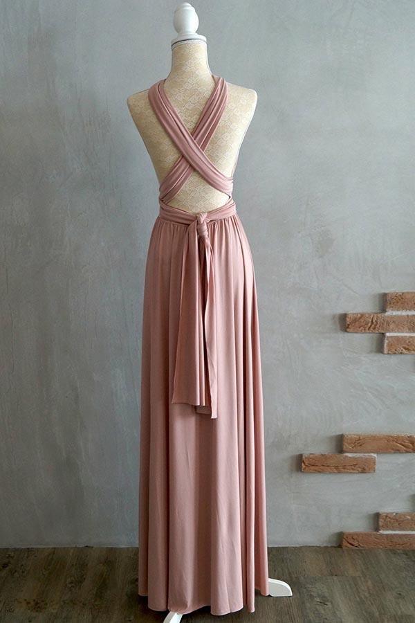 A-line Floor-Length Straps Bridesmaid Dress