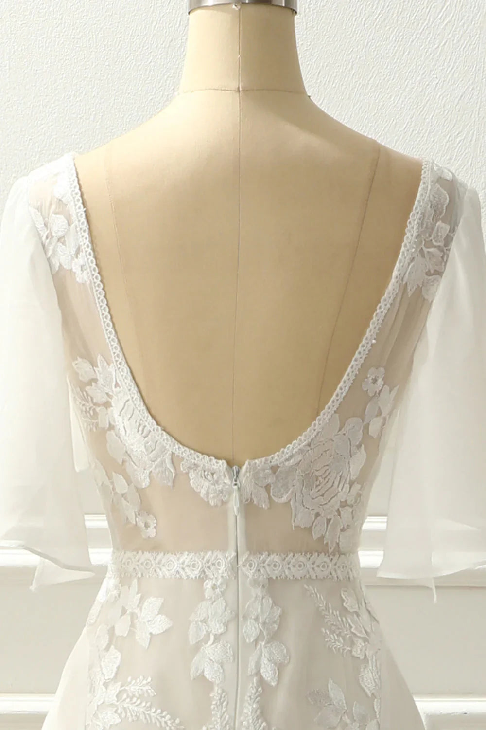 A Line Long V Neck Wedding Dress With Appliques