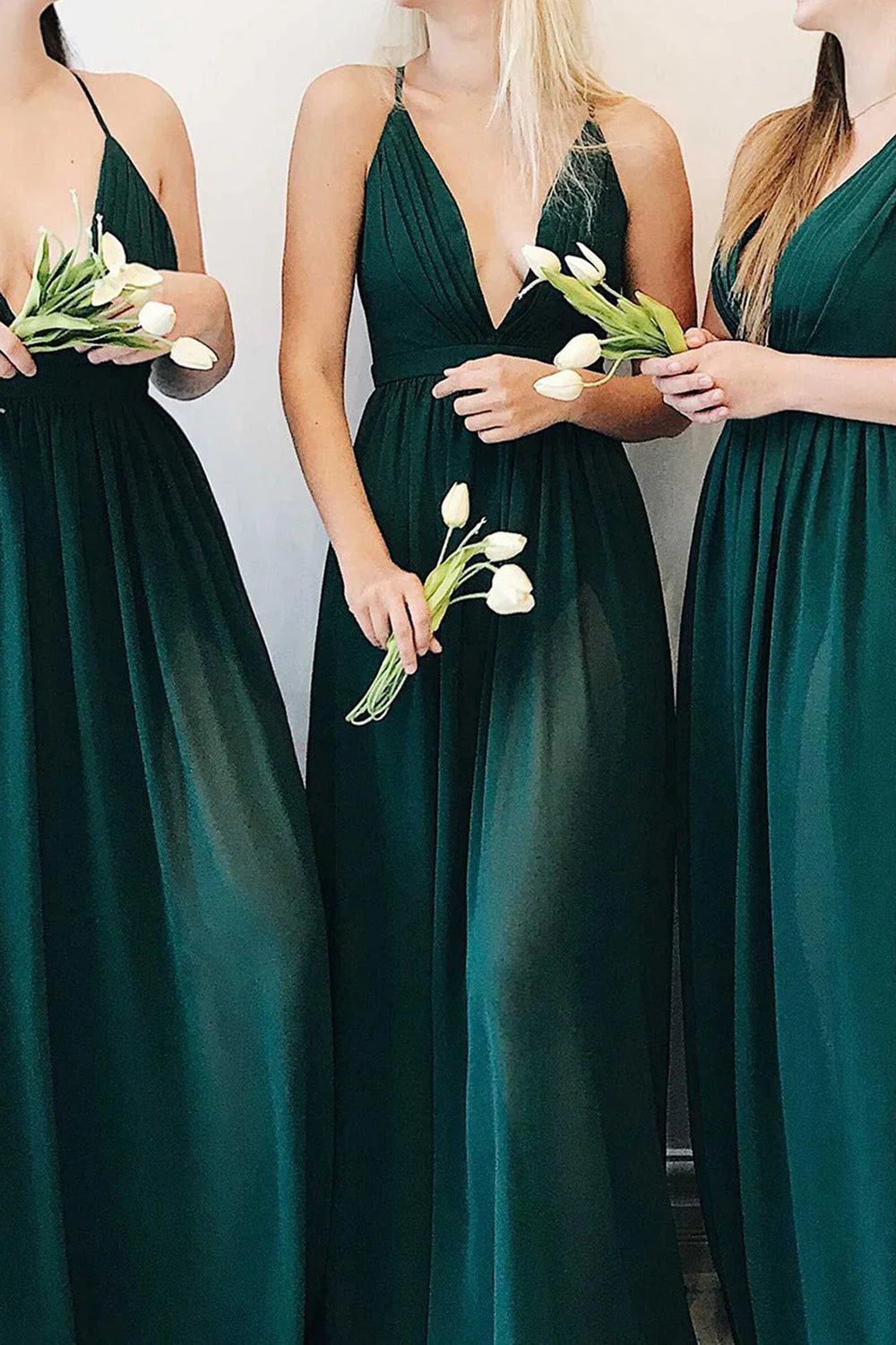 A-Line Boho Pleated Long Chiffon Bridesmaid Dress