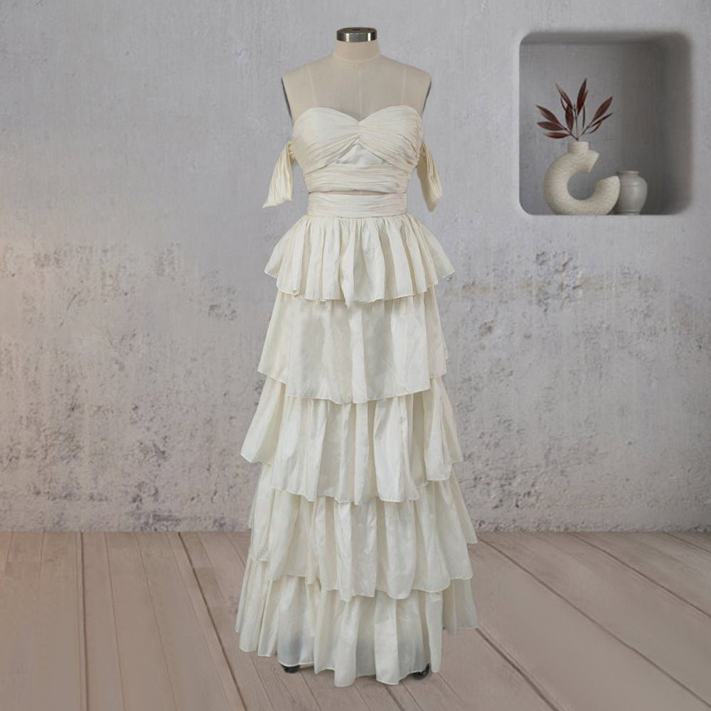 A-Line Beige Multi-Tiered Ruffles Wedding Dresses