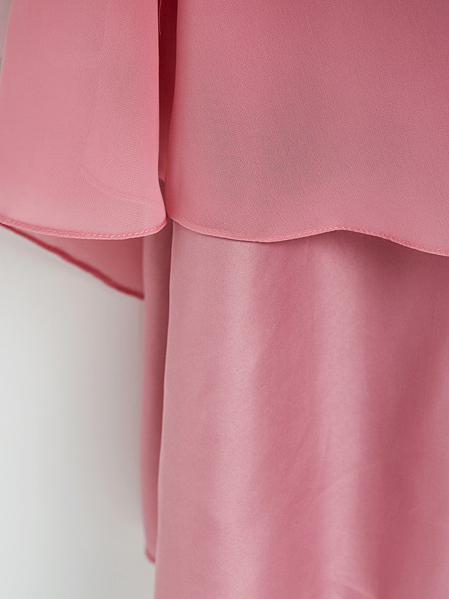 A-Line Boat Neck Maxi Chiffon Flower Girl Dress with Cascading Ruffles and Ruching