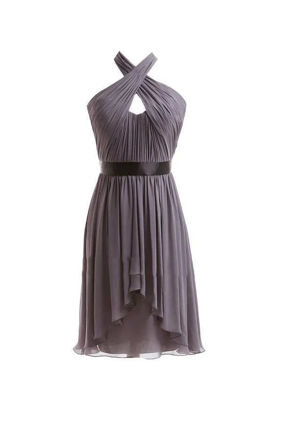 A-line Chiffon Halter Ruched Low Bridesmaid Dresses