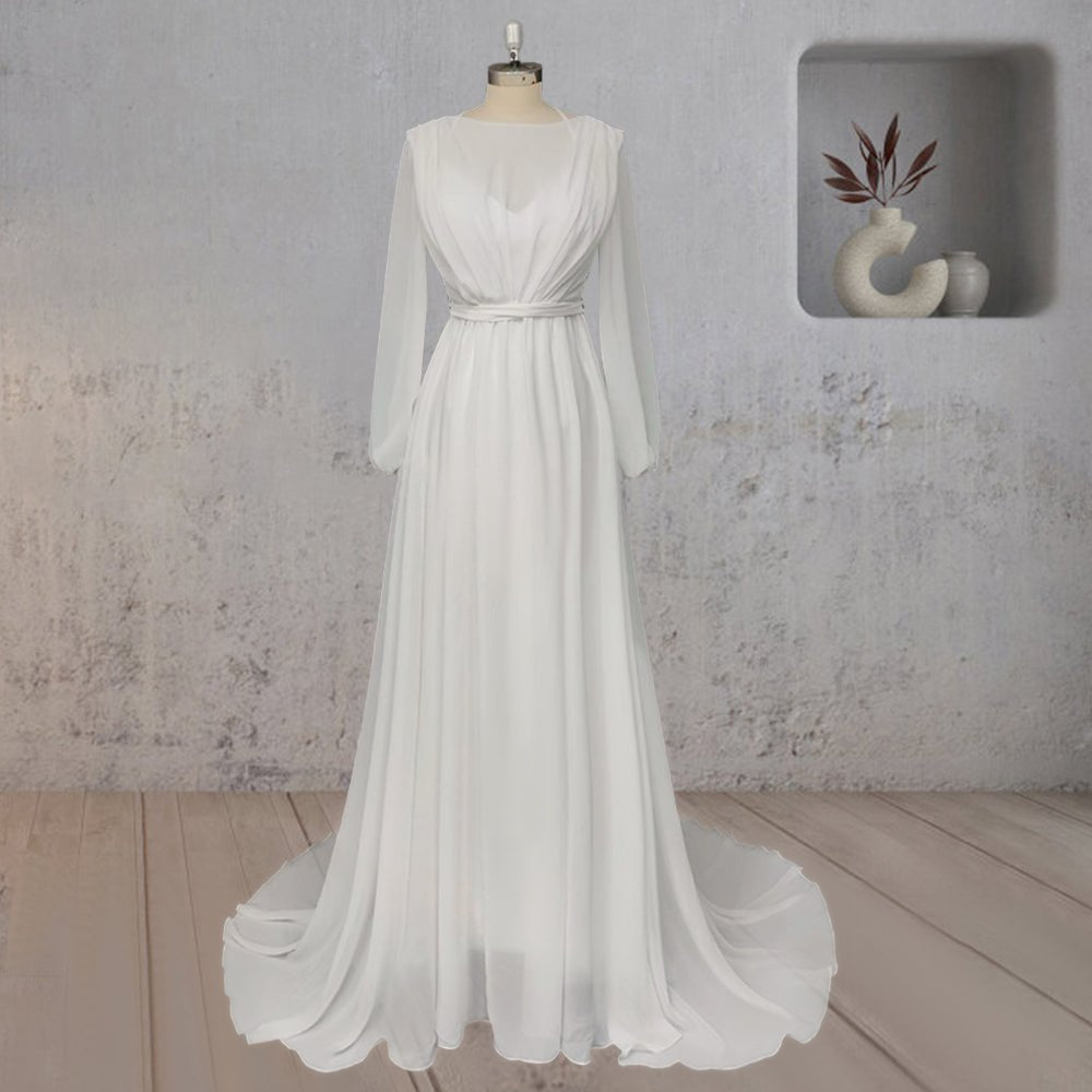 A-Line Chiffon Elegance Wedding Dress with Sweep Train