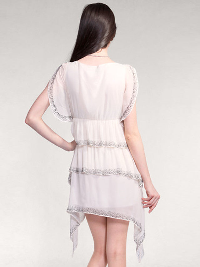 A-Line Chiffon Floor Length Wedding Dress With Ribbon Bow Sleeveless Scoop Neck and Sash Draping For Princesses