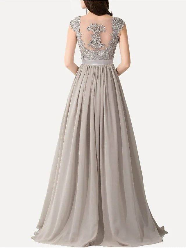 A-Line Evening Dresses Beautiful Back Floral Dress Engagement Formal Evening Sweep / Brush Train Scoop Neck Sleeveless Chiffon with Sash / Ribbon Appliques - RongMoon