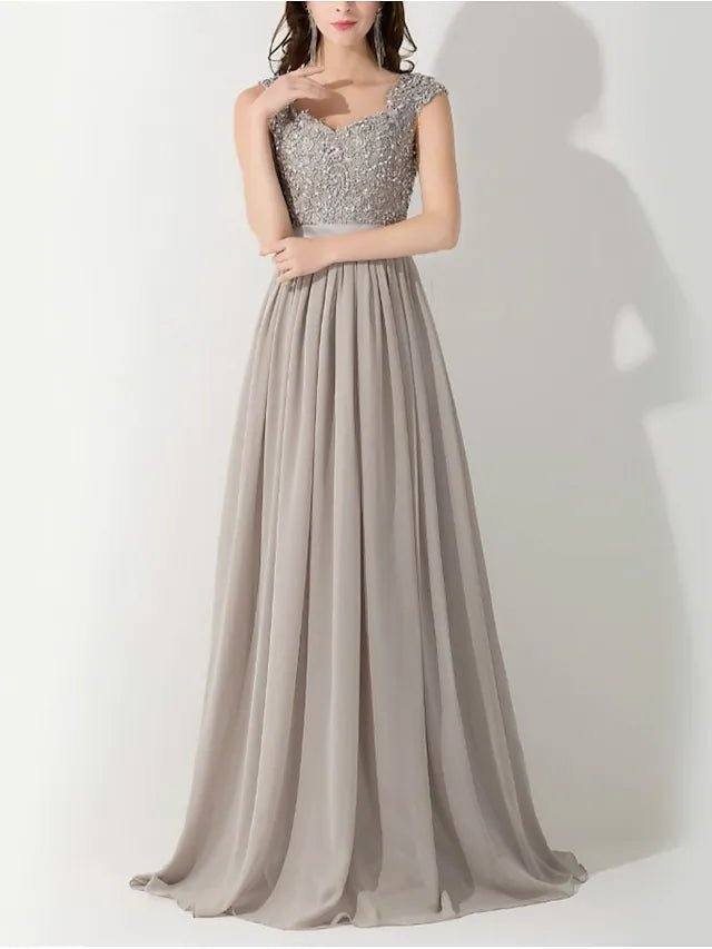 A-Line Evening Dresses Beautiful Back Floral Dress Engagement Formal Evening Sweep / Brush Train Scoop Neck Sleeveless Chiffon with Sash / Ribbon Appliques - RongMoon