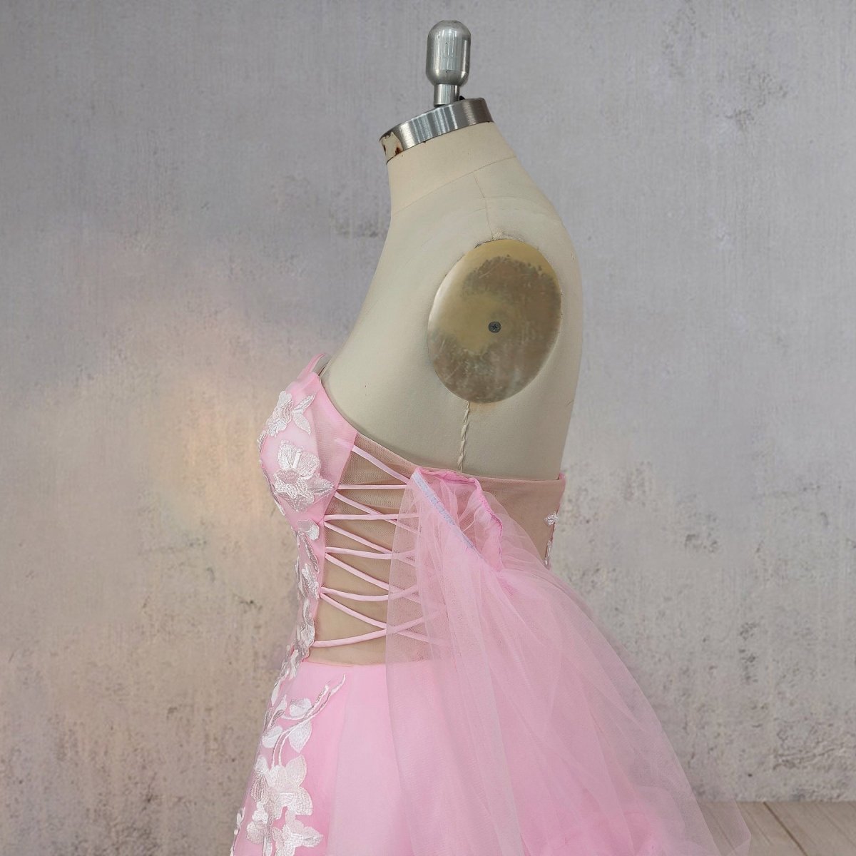 A-Line Floral Appliques Polka Dots Wedding Dress with Slit