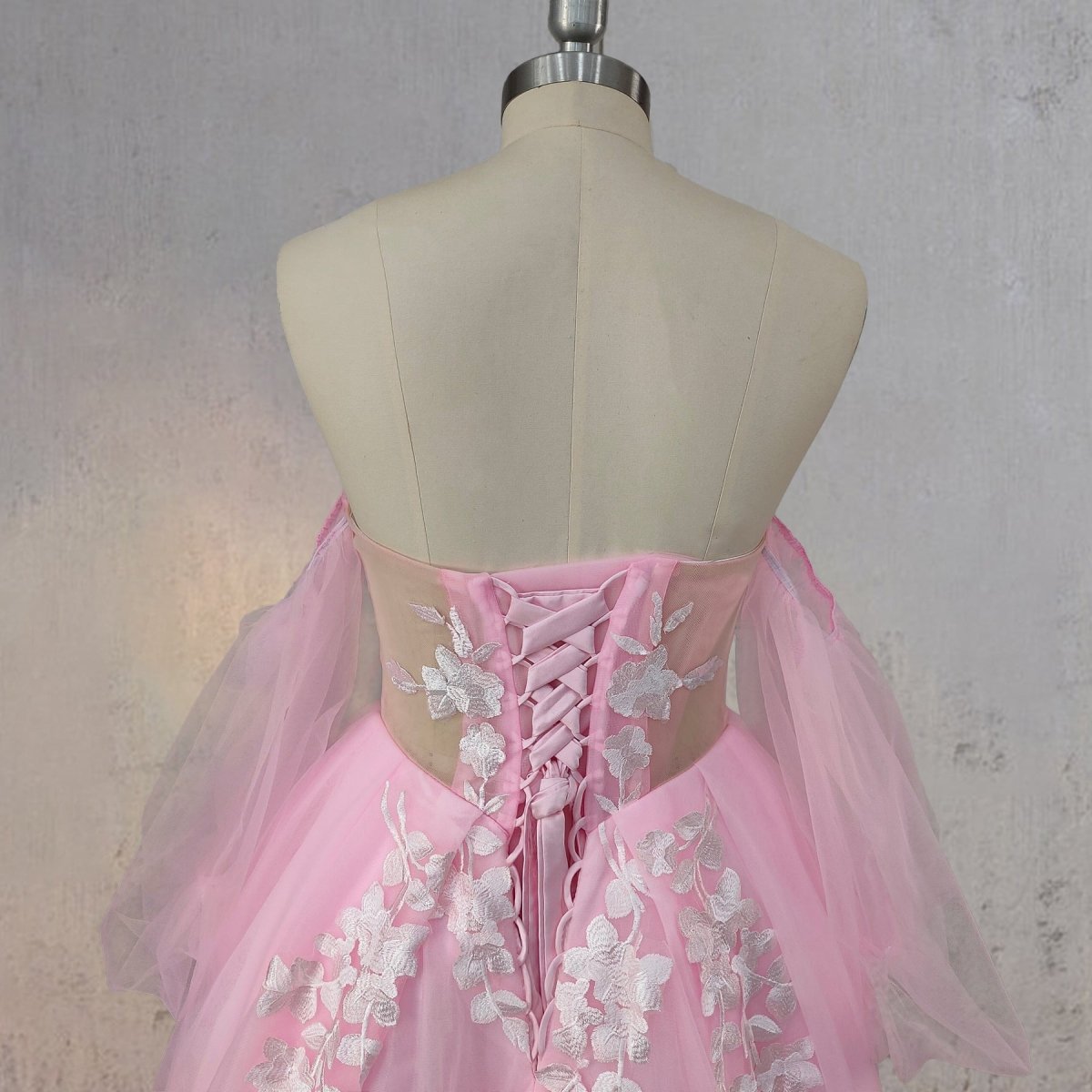 A-Line Floral Appliques Polka Dots Wedding Dress with Slit