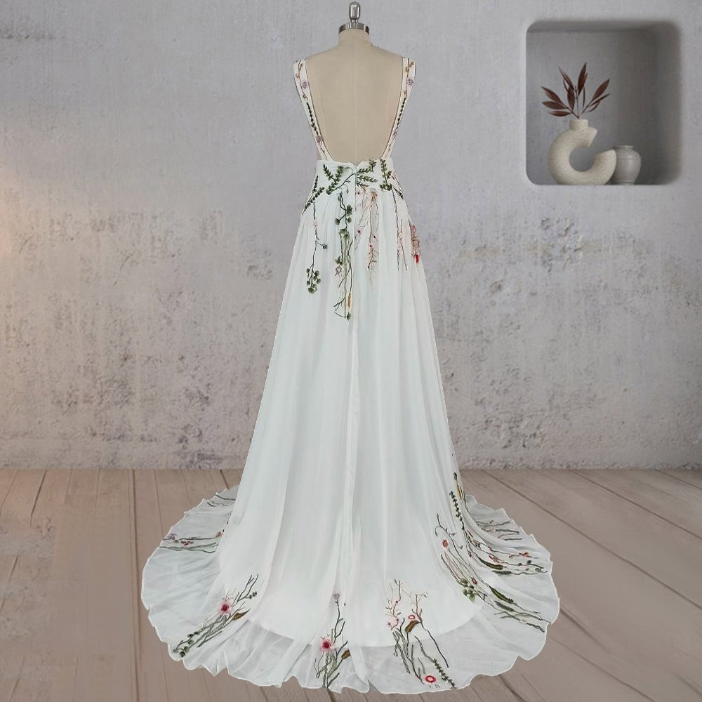A-Line Flower Appliqued Majesty Wedding Dress