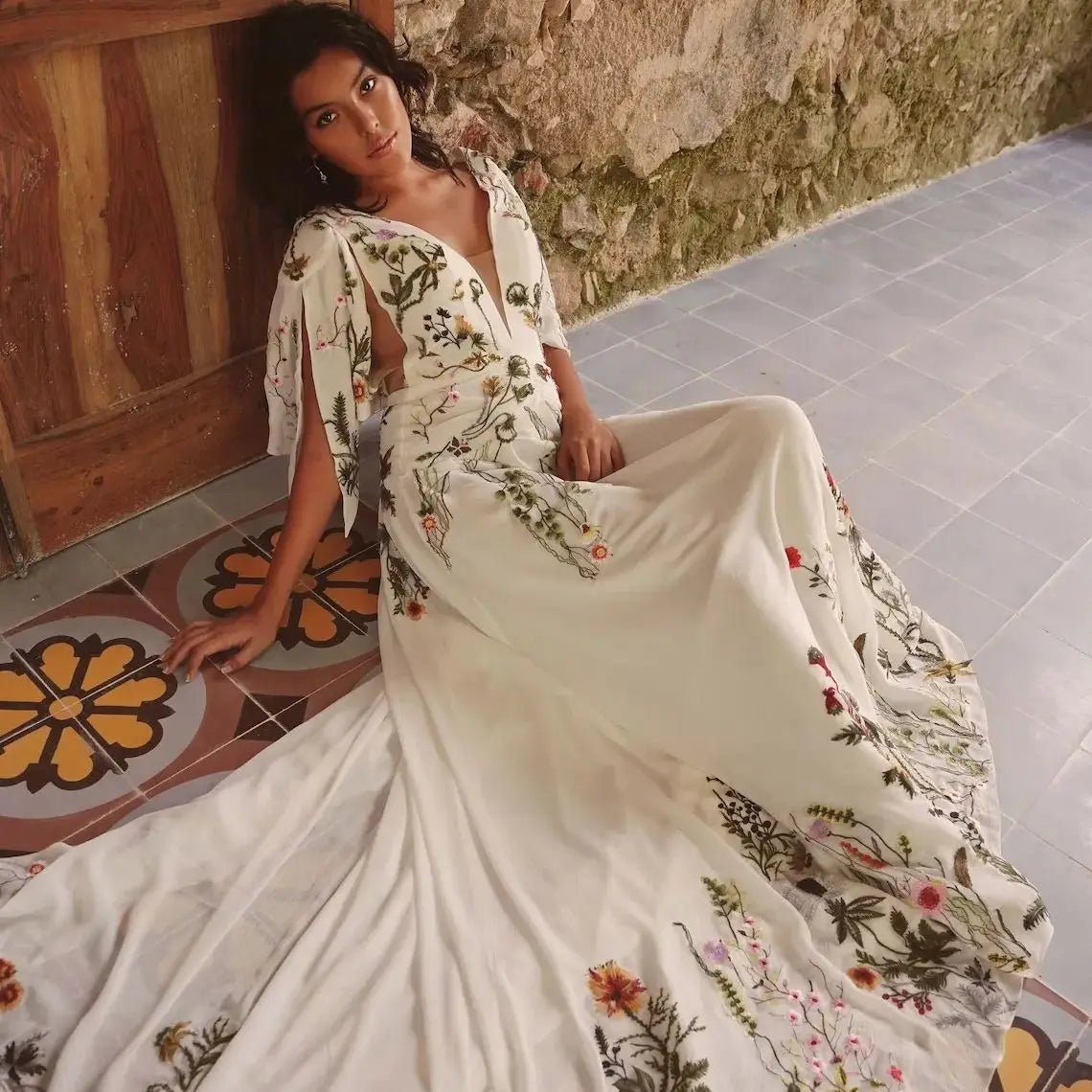 A-Line Flower Appliqued Majesty Wedding Dress