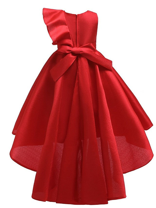 A-Line Hi-Lo Flower Girl Dress With Bow Ruffles