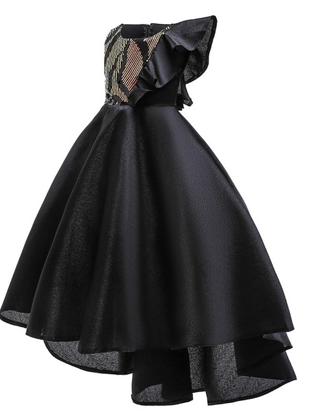 A-Line Hi-Lo Flower Girl Dress With Bow Ruffles