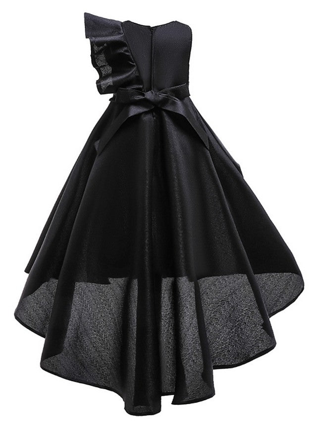 A-Line Hi-Lo Flower Girl Dress With Bow Ruffles