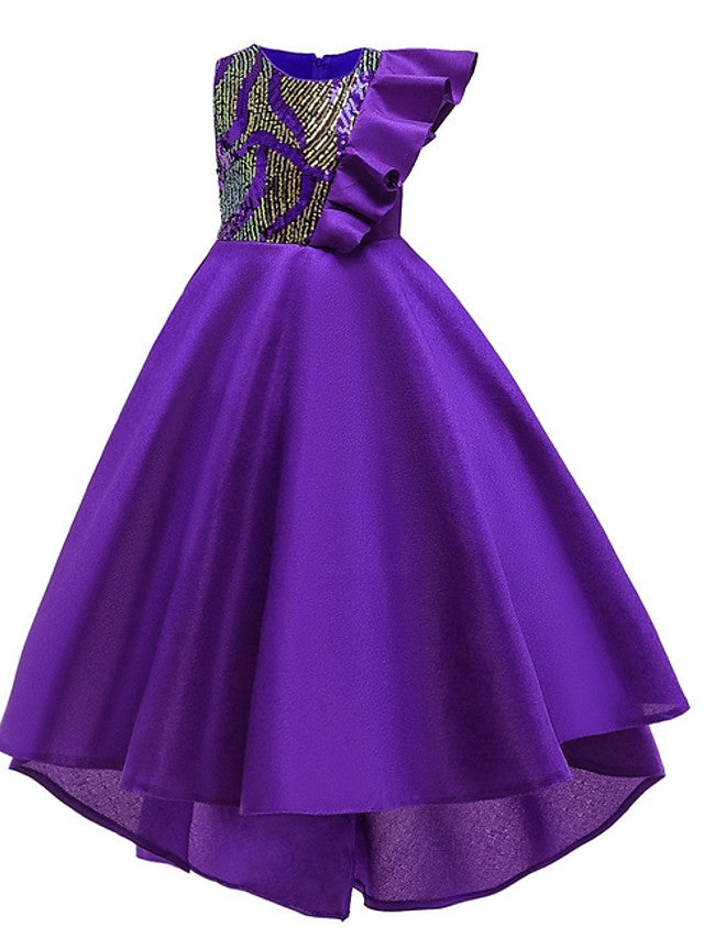 A-Line Hi-Lo Flower Girl Dress With Bow Ruffles