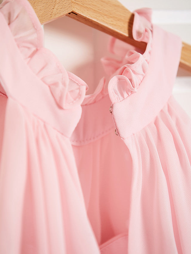 A-Line High Neck Floor Length Chiffon Junior Flower Girl Dress with Ruffles Ruching