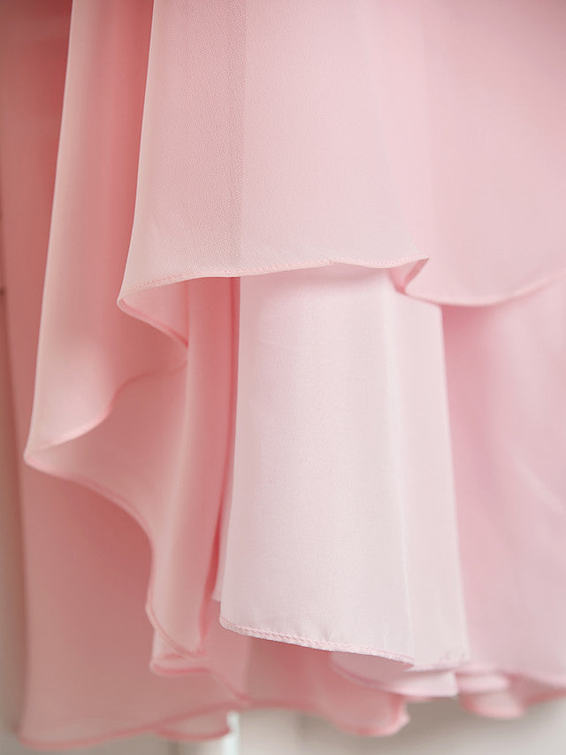 A-Line High Neck Floor Length Chiffon Junior Flower Girl Dress with Ruffles Ruching