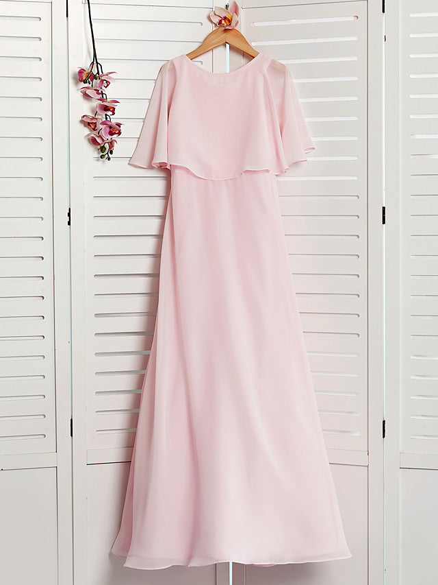 A-Line Jewel Half Sleeves Dress with Ruffles for Flower Girls