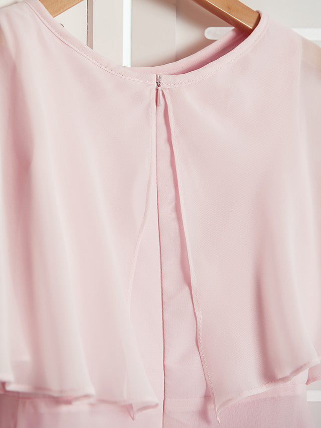 A-Line Jewel Half Sleeves Dress with Ruffles for Flower Girls