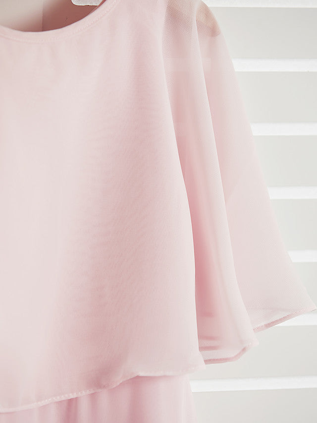 A-Line Jewel Half Sleeves Dress with Ruffles for Flower Girls