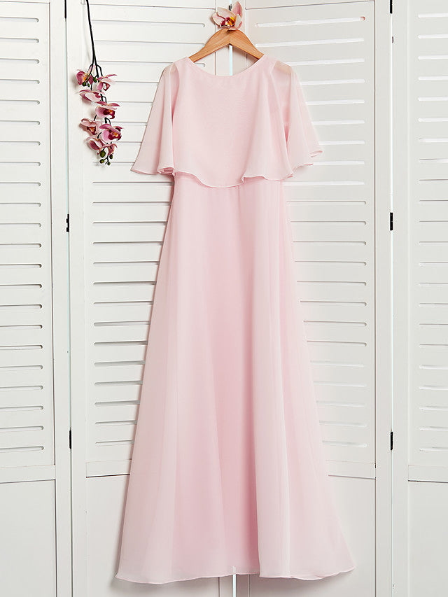 A-Line Jewel Half Sleeves Dress with Ruffles for Flower Girls