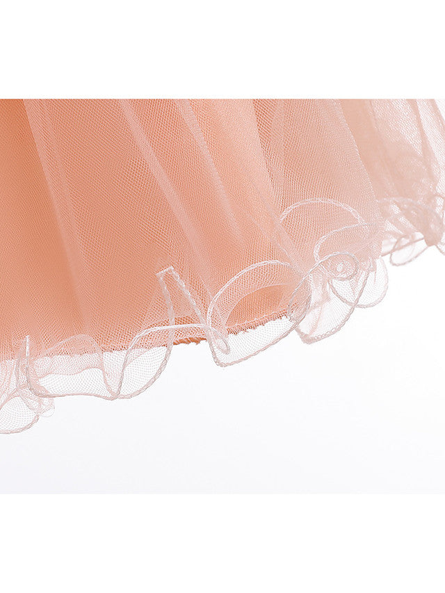 A-Line Knee Length Wedding / Party Dress - Tulle / Matte Satin / Poly&Cotton Blend Jewel Neck with Lace / Bow(S) / Beading