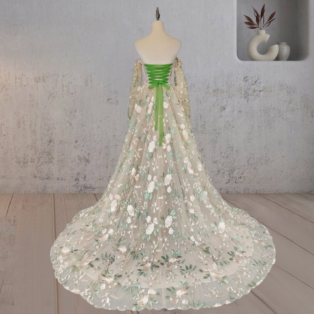 A-Line Light Green Sweetheart Pearl Wedding Dress