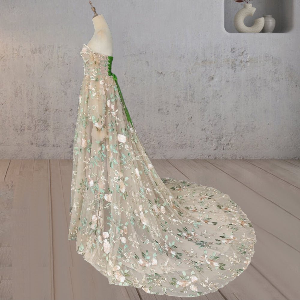 A-Line Light Green Sweetheart Pearl Wedding Dress