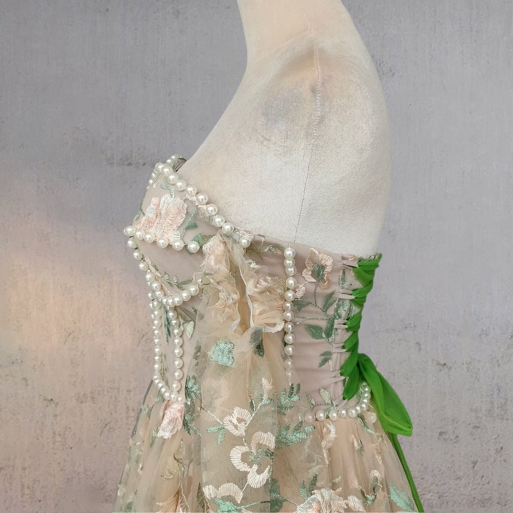 A-Line Light Green Sweetheart Pearl Wedding Dress