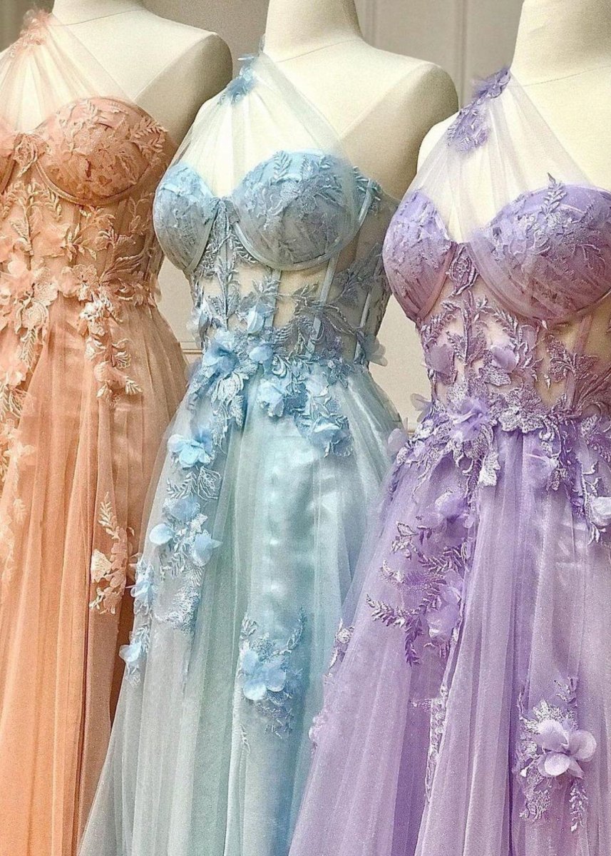 A Line One Shoulder Black Long Prom Dress with Appliques