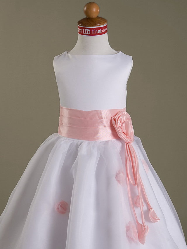A-Line Sleeveless Bateau Neck Flower Girl Dresses  with Organza  Satin  and Ruched  Ruffles