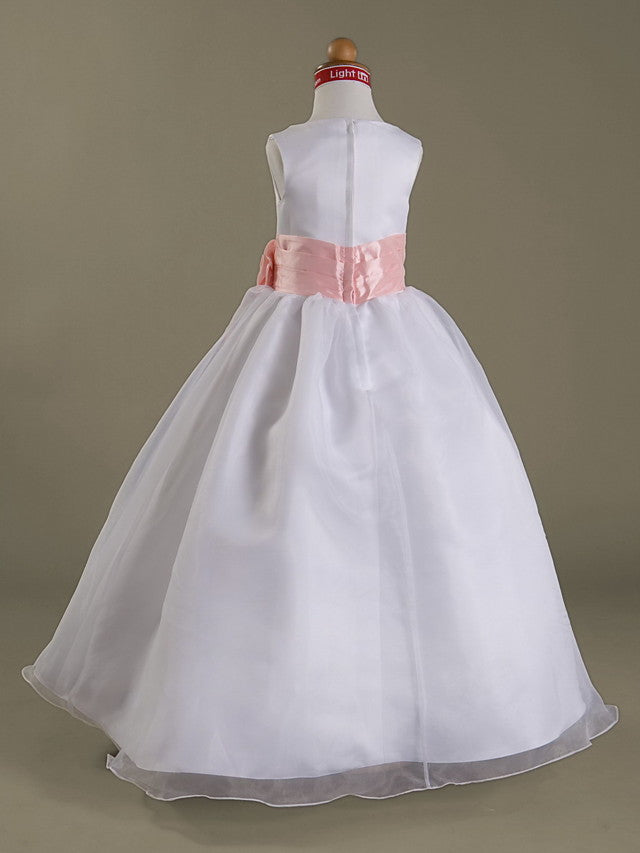 A-Line Sleeveless Bateau Neck Flower Girl Dresses  with Organza  Satin  and Ruched  Ruffles