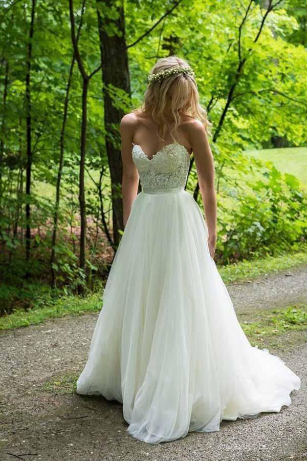 A-line Applique Sweetheart Ivory Wedding Dresses With Lace
