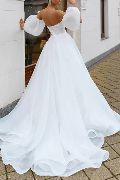 A Line Sweetheart White Hall Casual Wedding Dress Simple Bridal Gowns Sexy
