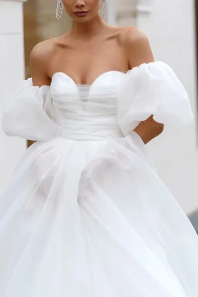 A Line Sweetheart White Hall Casual Wedding Dress Simple Bridal Gowns Sexy