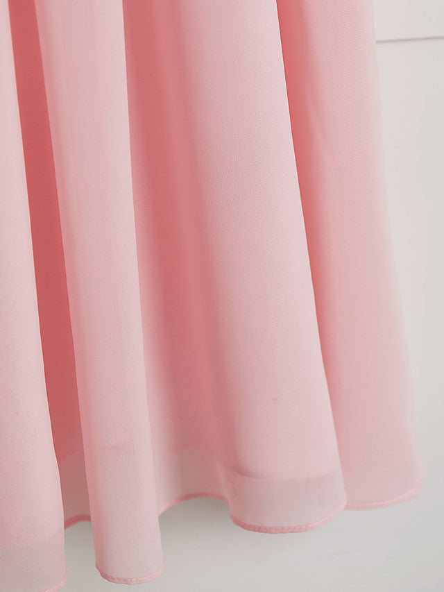 A-Line V Neck Floor Length Chiffon Junior Flower Girl Dress With Ruffles Ruching for Weddings and Parties