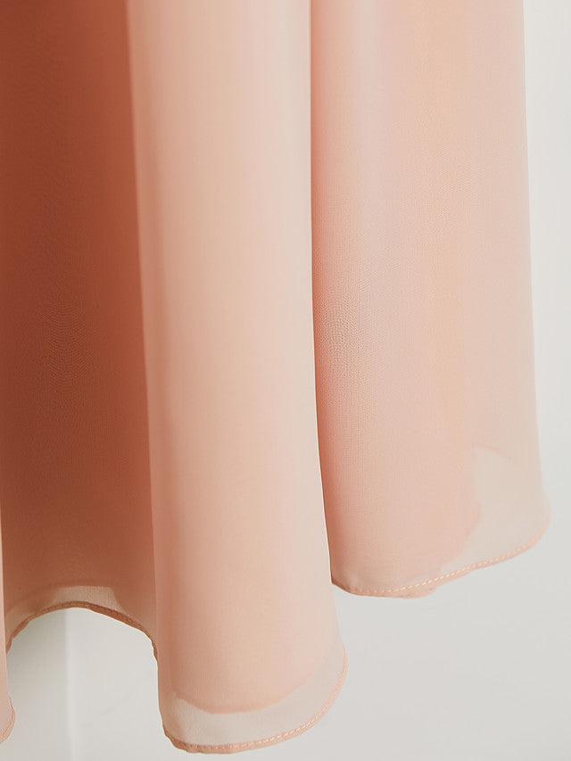 A-Line V Neck Maxi Chiffon Junior Flower Girl Dress With Sash Ribbon Ruching