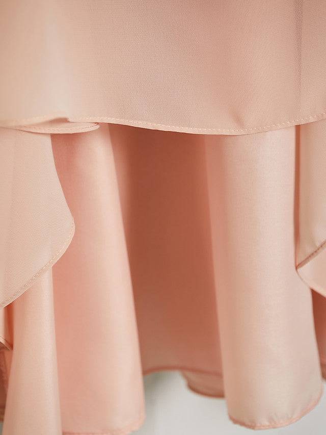 A-Line V Neck Maxi Chiffon Junior Flower Girl Dress With Sash Ribbon Ruching