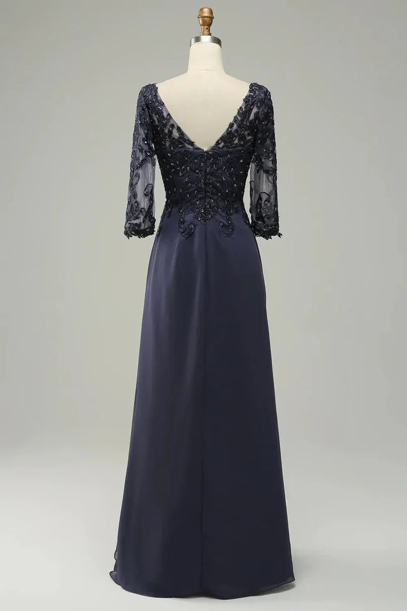 A-line Long Sleeves Mother of Bride Dress with Appliques