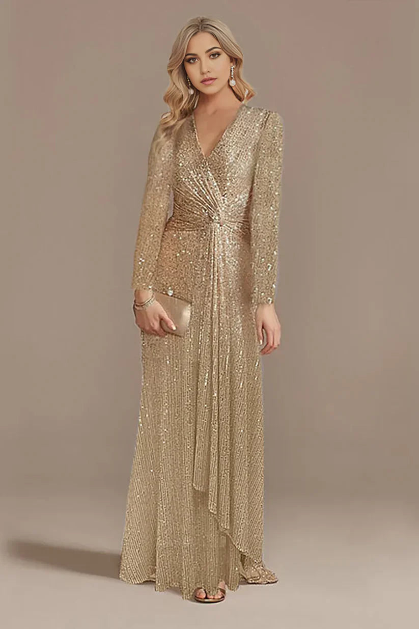 A-line Glitter Mother of the Bride Dress with Long Sleeves