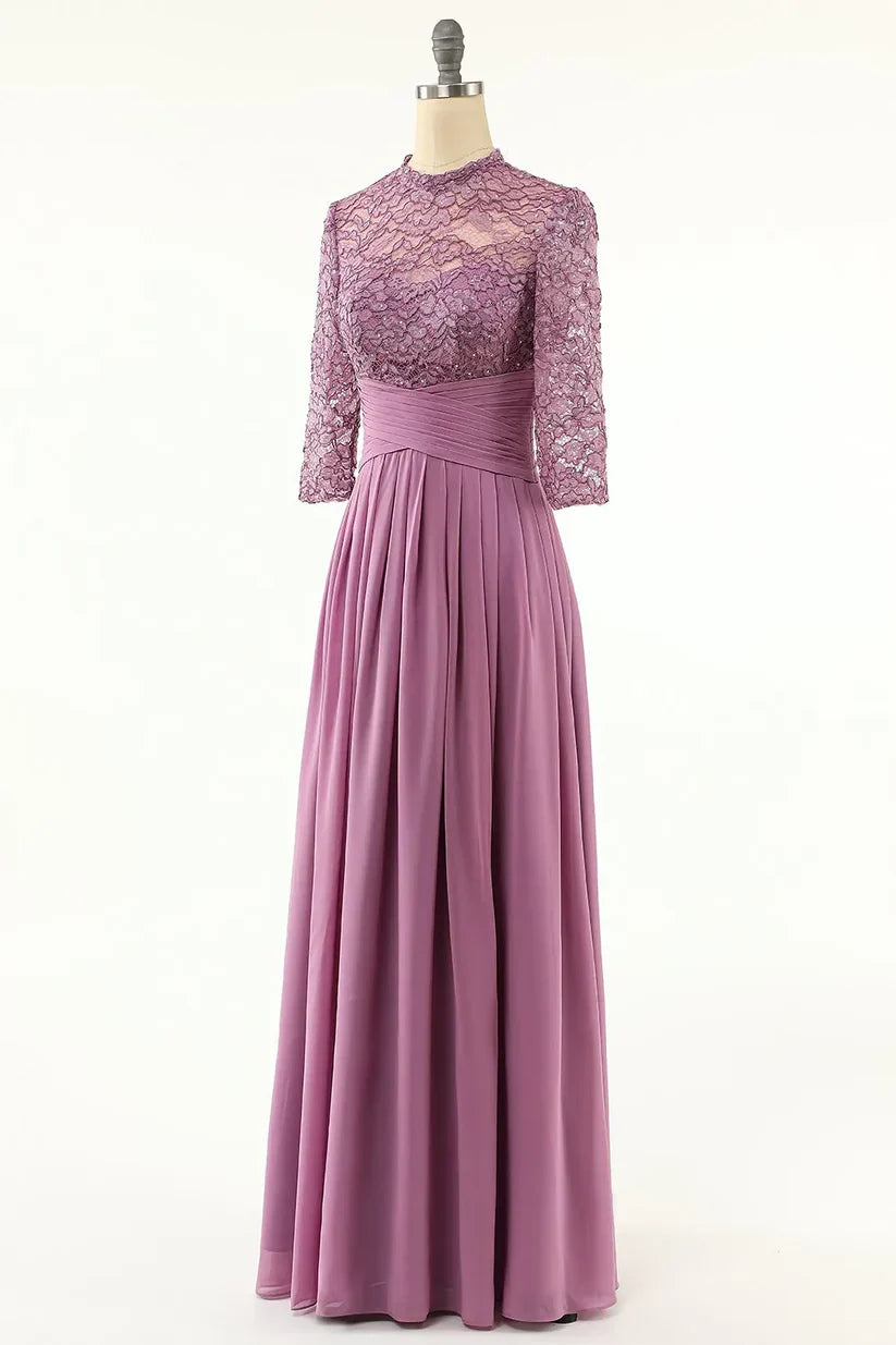 A-line Chiffon Long Mother Of the Bride Dress with Lace