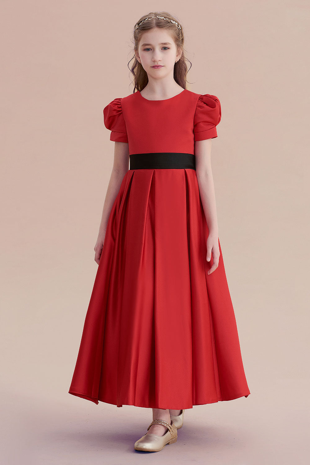 Awesome Short Sleeve A-line Satin Flower Girl Dress with Ribbons