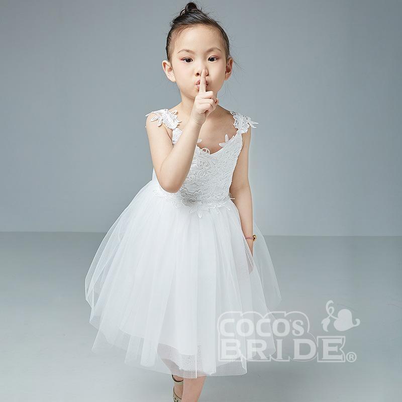 Beige V-Neck Sleeveless Ball Gown Flower Girls Dress