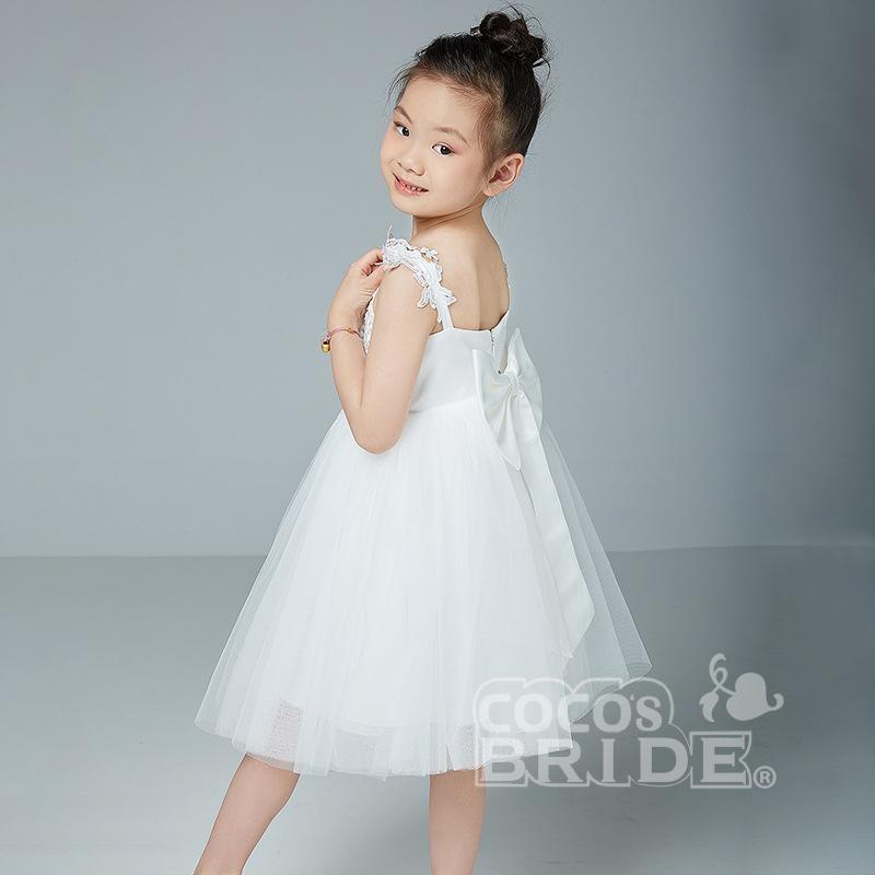 Beige V-Neck Sleeveless Ball Gown Flower Girls Dress