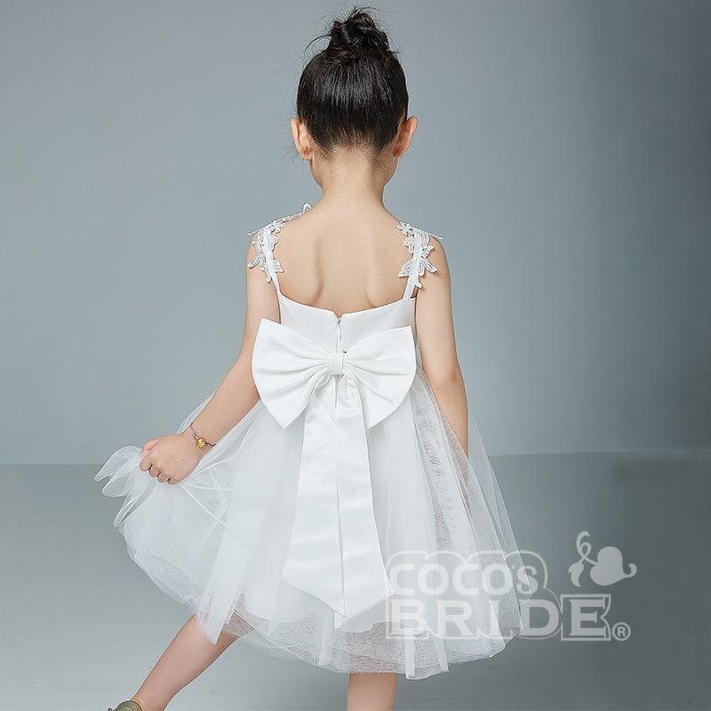 Beige V-Neck Sleeveless Ball Gown Flower Girls Dress