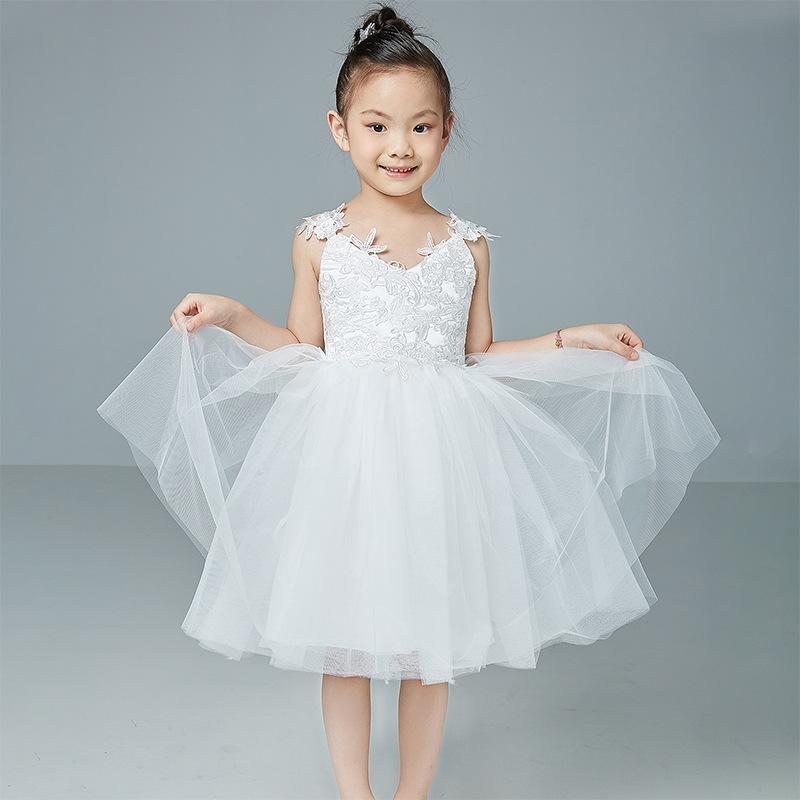 Beige V-Neck Sleeveless Ball Gown Flower Girls Dress