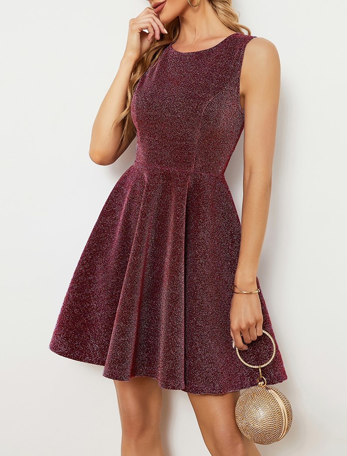 A-Line Homecoming Dresses Glittering Dress Party Wear Prom Tea Length Sleeveless Jewel Neck Satin with Glitter