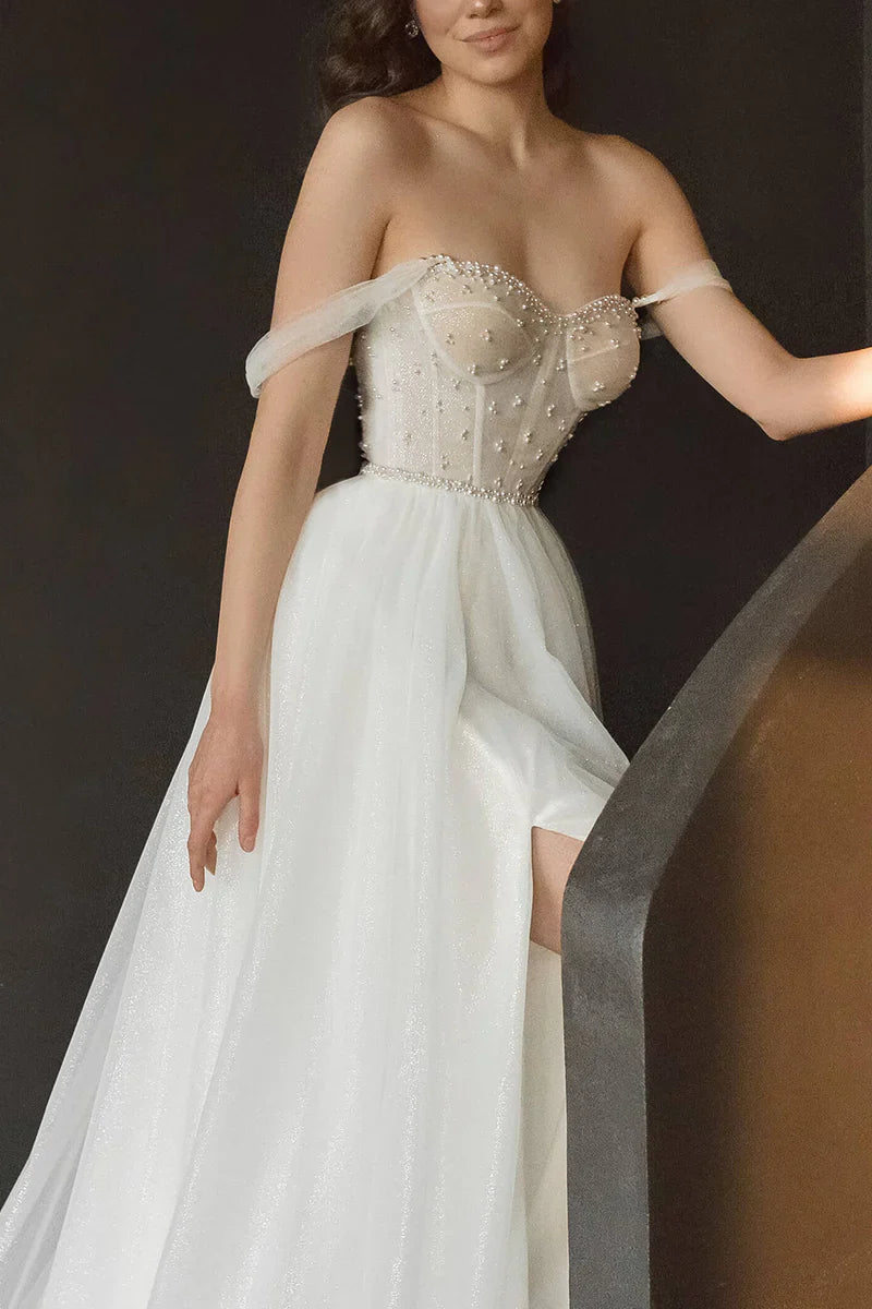 A Line Sweetheart Pearl Princess Wedding Dress