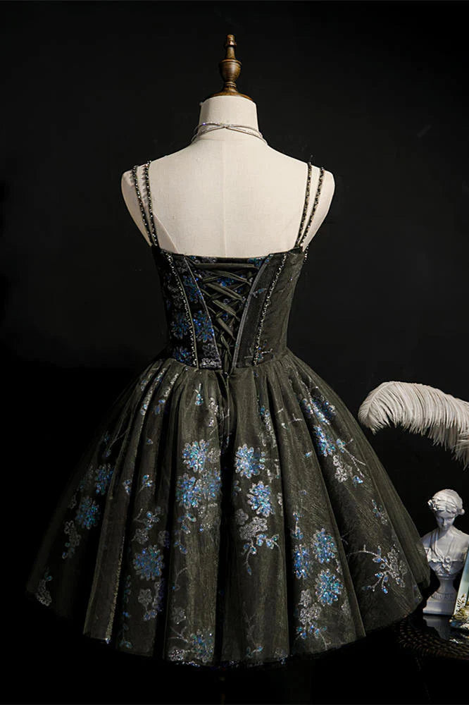 A-line Black and Blue Seqins Short Party Dress Homecoming Dresses, AST1168