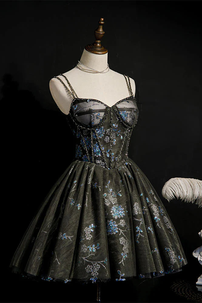 A-line Black and Blue Seqins Short Party Dress Homecoming Dresses, AST1168